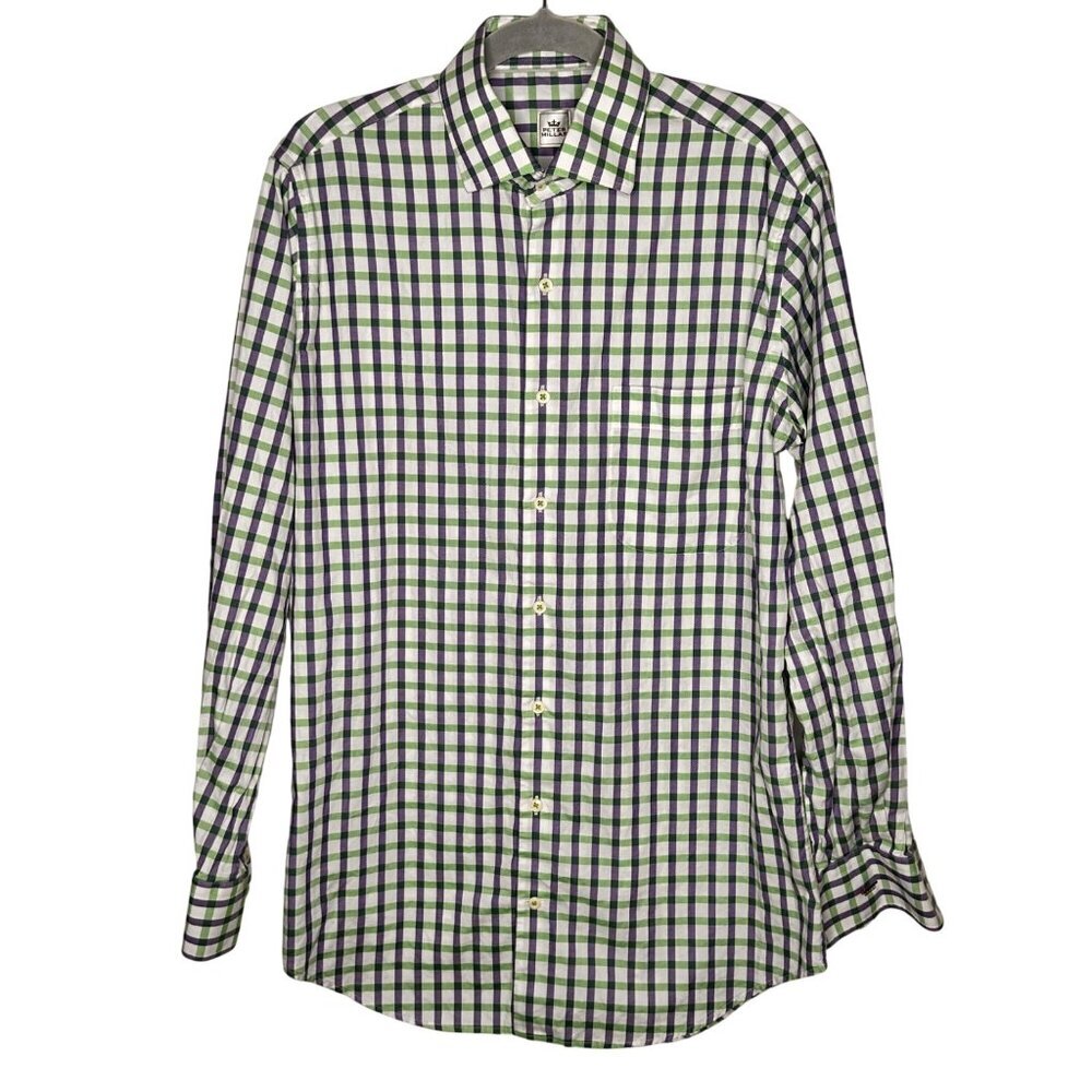 Peter Millar Mens Medium Green & Purple Check Cotton Button-Down Shirt